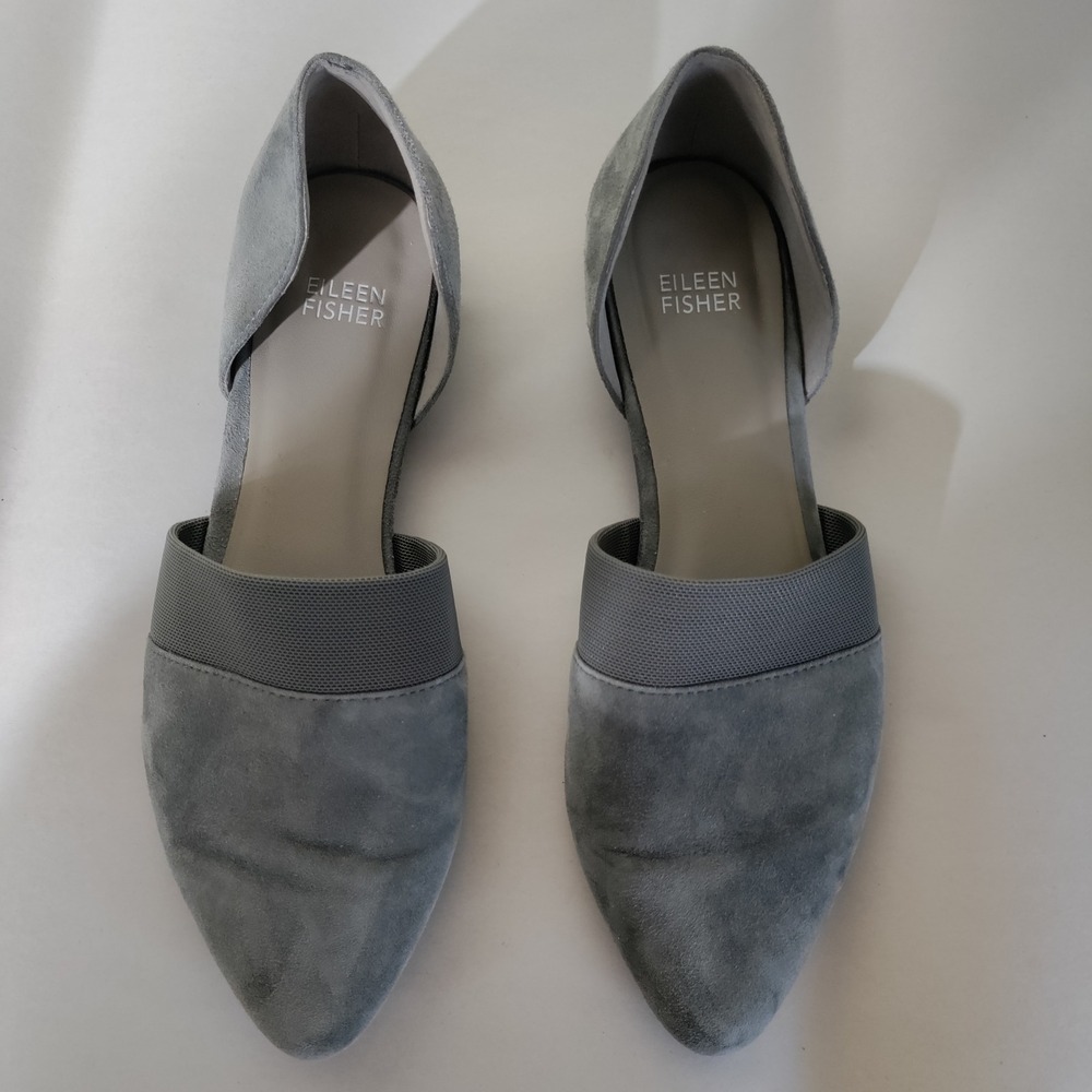 Eileen Fisher Womens Grey Suede Pointed Toe dOrsay Elastic Strap Flats Size 7 - Picture 3 of 8